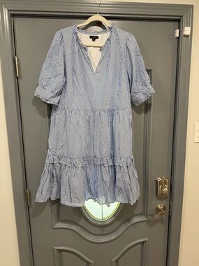 J Crew Blue Striped Short Sleeve Mini Dress.